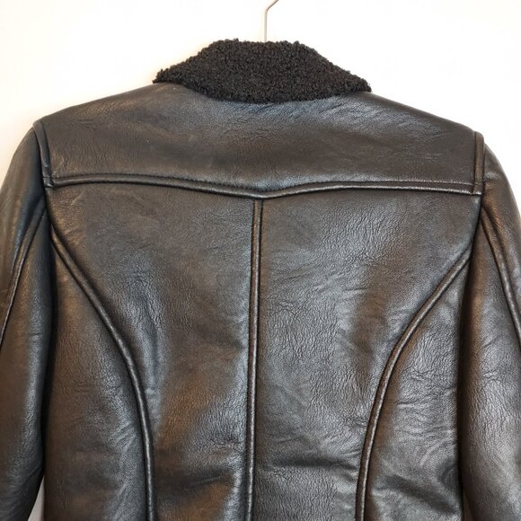 AC Luxury Collection Leather Shearling Jacket Women’s S Black Moto Made in Italy - Picture 9 of 15
